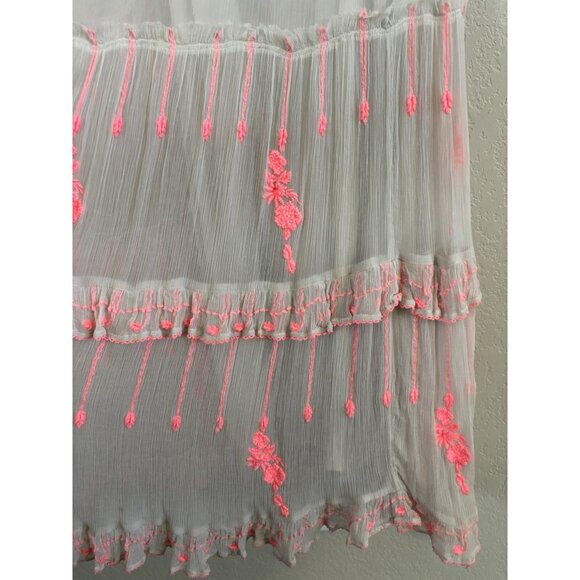 Free People Maxi Dress Hot Pink Beige Embroidered Sz Small - Picture 4 of 8